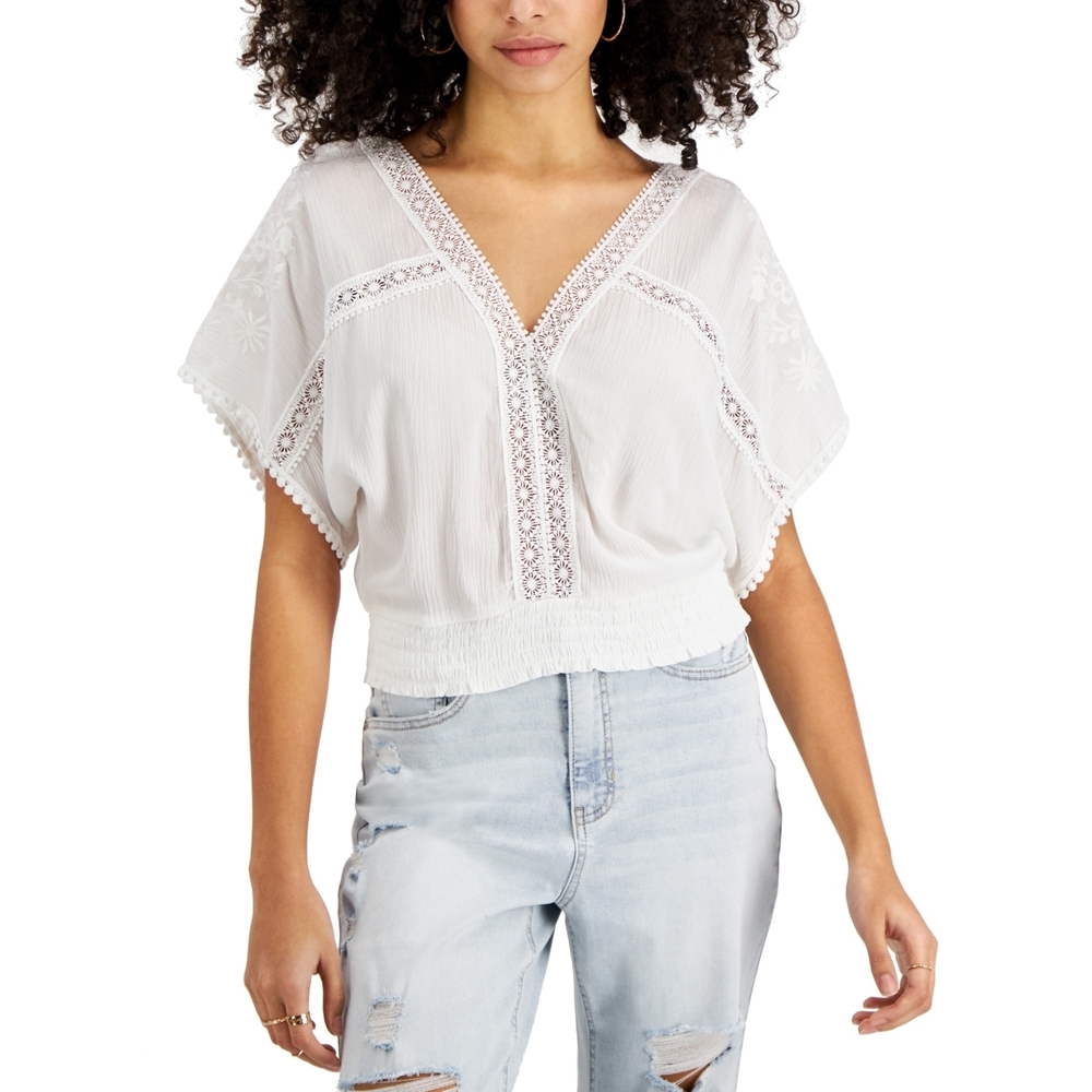 Juniors Self Esteem Tie Back Rayon Blouse with Smock Bottom